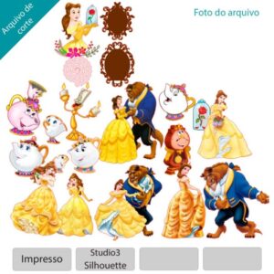 Topo de bolo A Bela e a Fera arquivo silhouette studio