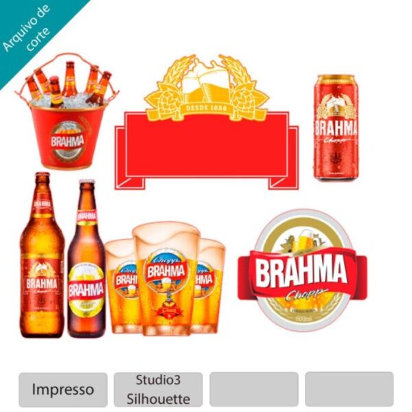 Topo de bolo Cerveja Brahma arquivo silhouette studio