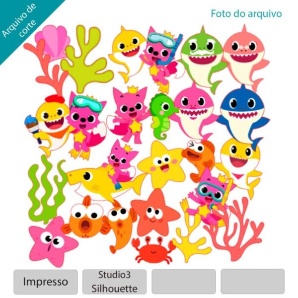 Topo de bolo Baby Shark arquivo silhouette studio