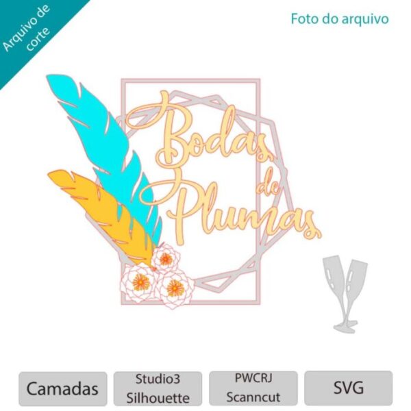 Topo de bolo bodas de plumas Arquivo Silhouette, Arquivo ScanNCut, Arquivo SVG, DXF, Ai, Eps, PDF