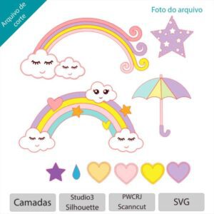 Topo de bolo Chuva de amor com arco-íris Arquivo Silhouette, Arquivo ScanNCut, Arquivo SVG, DXF, Ai, Eps, PDF