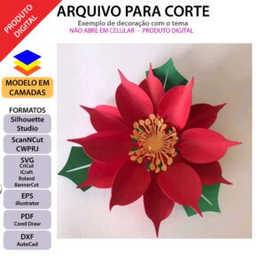 Topo de bolo Flor de natal Arquivo Silhouette, Arquivo ScanNCut, Arquivo SVG, DXF, Ai, Eps, PDF Christmas flower
