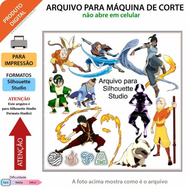 Topo de bolo Avatar A lenda de Aang arquivo silhouette studio