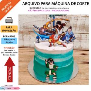 Topo de bolo Avatar A lenda de Aang arquivo silhouette studio