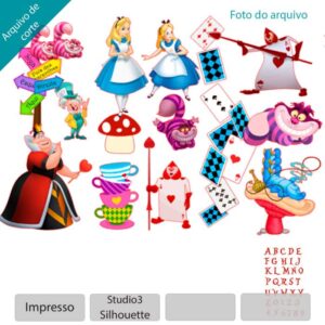 Topo de bolo Alice no País das maravilhas arquivo silhouette studio