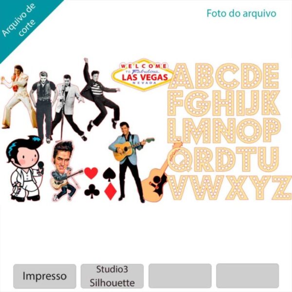 Topo de bolo Elvis Presley arquivo silhouette studio