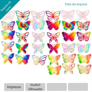 Topo de bolo borboletas tie dye arquivo silhouette studio