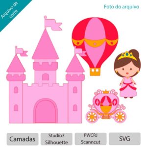 Arquivo de Corte Topo de Bolo Princesas com Castelo