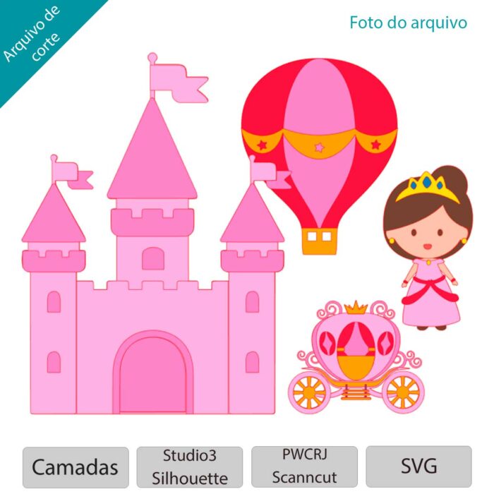 ARQUIVO Topo de bolo Princesas Com Castelo - Topo e corte