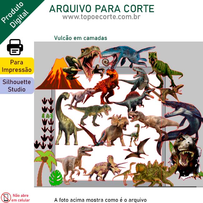 Topo de Bolo Dinossauro Personalizado para imprimir