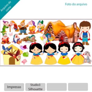 Topo de bolo Branca de Neve e os sete anões Arquivo Silhouette, Arquivo ScanNCut, Arquivo SVG, DXF, Ai, Eps, PDF