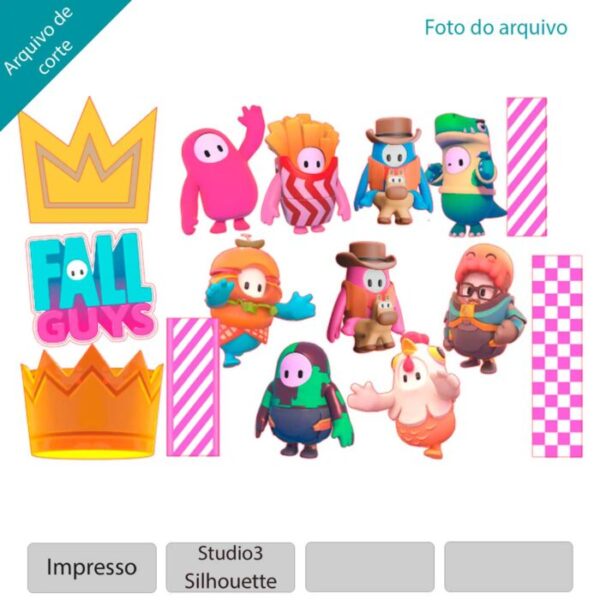 Topo de bolo Fall Guys arquivo silhouette studio