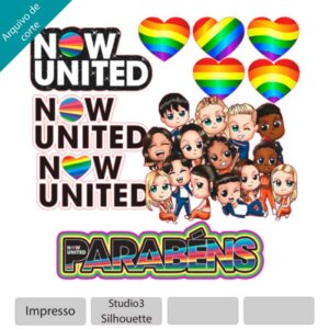 Topo de bolo Now United Desenho arquivo silhouette studio