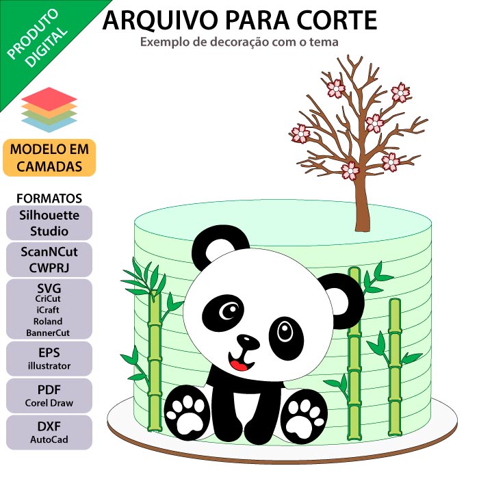 Arquivo de Corte Digital Topo de Bolo Panda Natasha + BRINDE