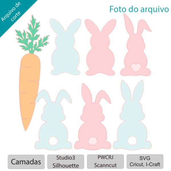 Topo de bolo Páscoa Coelhinhos Arquivo Silhouette, Arquivo ScanNCut, Arquivo SVG, DXF, Ai, Eps, PDF