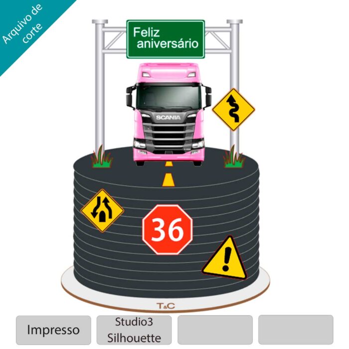 ARQUIVO Topo de bolo Caminhão 3D - Topo e corte