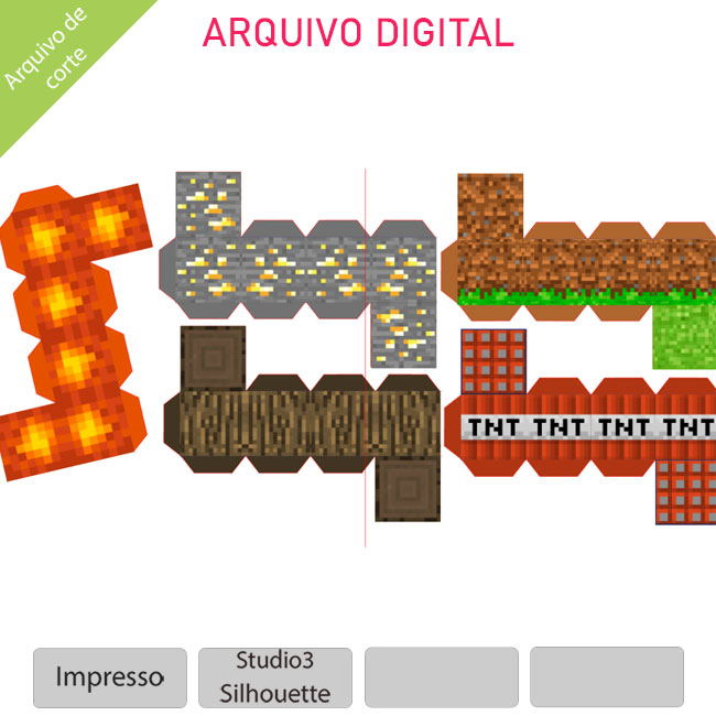 Arquivo Digital Topo de Bolo Minecraft para Imprimir