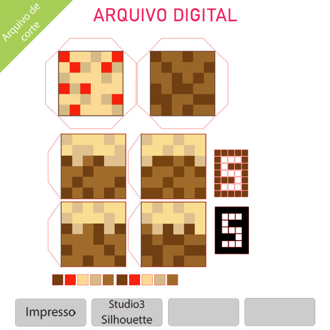 Arquivo Digital Topo de Bolo Minecraft para Imprimir