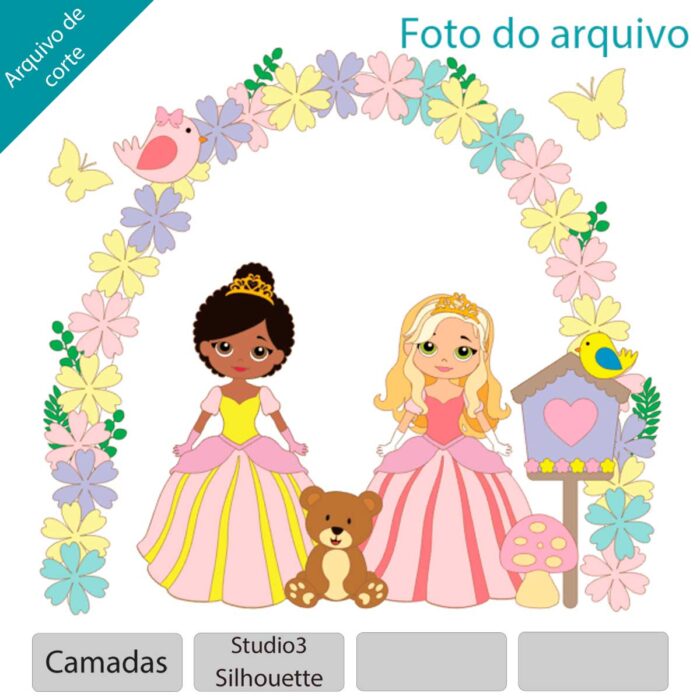 Arquivo em camadas topo de bolo Princesa Disney