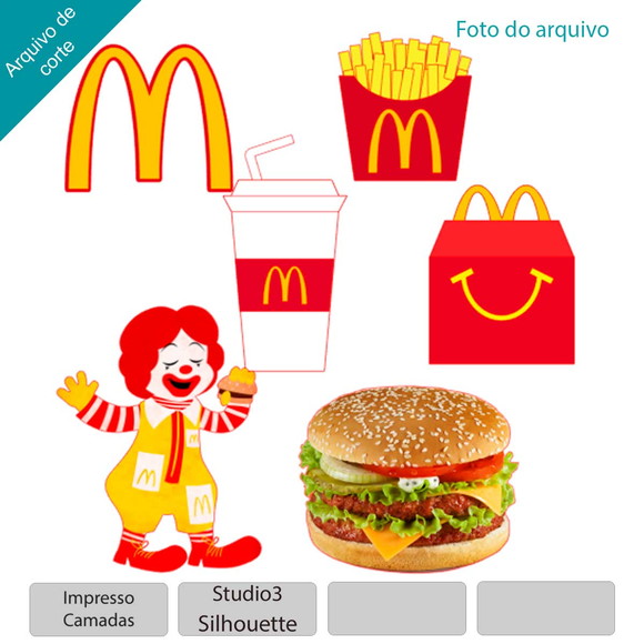 Edição do produto ARQUIVO para topo de bolo McDonalds Impresso e