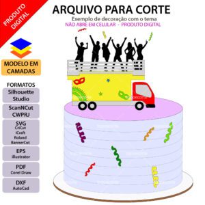 Topo de bolo carnaval trio elétrico Arquivo Silhouette, Arquivo ScanNCut, Arquivo SVG, DXF, Ai, Eps, PDF