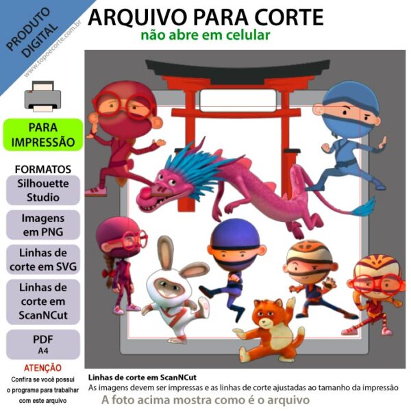 Topo de bolo, Oi Ninja Arquivo ScanNCut Oi Ninja,Arquivo silhouette studio Oi Ninja