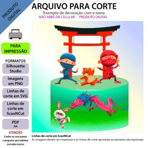 Topo de bolo, Oi Ninja Arquivo ScanNCut Oi Ninja,Arquivo silhouette studio Oi Ninja