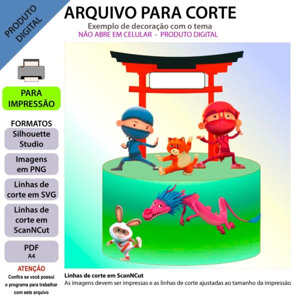 Topo de bolo, Oi Ninja Arquivo ScanNCut Oi Ninja,Arquivo silhouette studio Oi Ninja