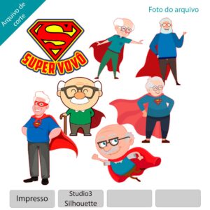 Topo de bolo Super Vovô arquivo silhouette studio