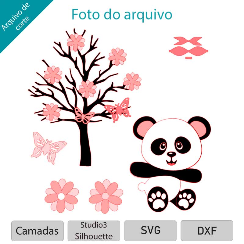 Arquivo de Corte Digital Topo de Bolo Panda Natasha + BRINDE