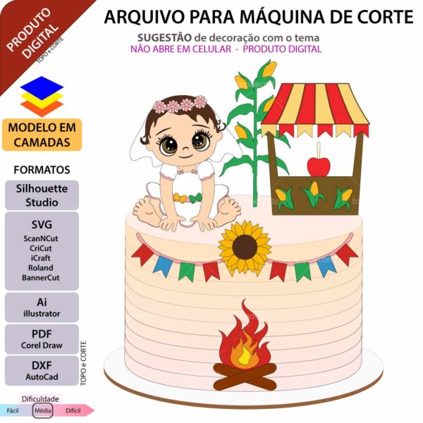 Topo de bolo Festa Junina Bebês Arquivo Silhouette, Arquivo ScanNCut, Arquivo SVG, DXF, Ai, Eps, PDF