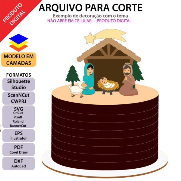 Topo de bolo Presépio de natal. Arquivo para Scanncut, Silhouette, Cricut, SVG, PNG Christmas Cake Top File