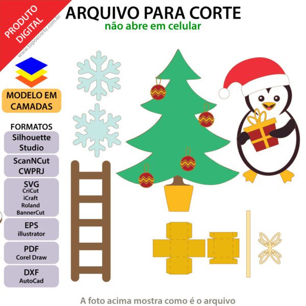 Christmas Cake topper Topo de bolo Pinguim de natal Arquivo Silhouette, Arquivo ScanNCut, Arquivo SVG, DXF, Ai, Eps, PDF