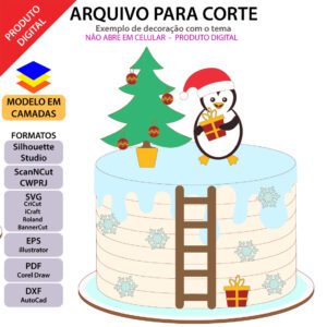 Christmas Cake topper Topo de bolo Pinguim de natal Arquivo Silhouette, Arquivo ScanNCut, Arquivo SVG, DXF, Ai, Eps, PDF