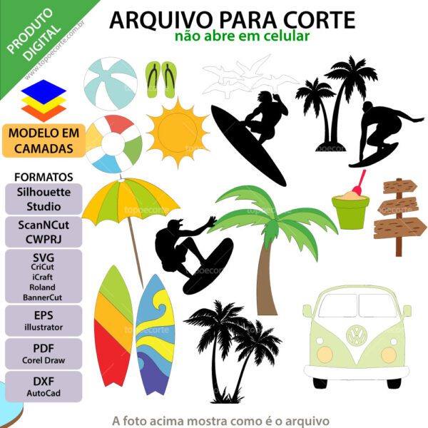 Topo de bolo Praia Kombi Arquivo Silhouette, Arquivo ScanNCut, Arquivo SVG, DXF, Ai, Eps, PDF