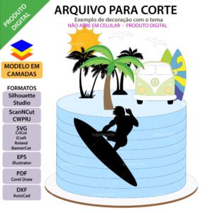 Topo de bolo Praia Kombi Arquivo Silhouette, Arquivo ScanNCut, Arquivo SVG, DXF, Ai, Eps, PDF