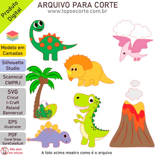 Arquivo de corte - Topo de Bolo Dinossauro Baby - Recorttes