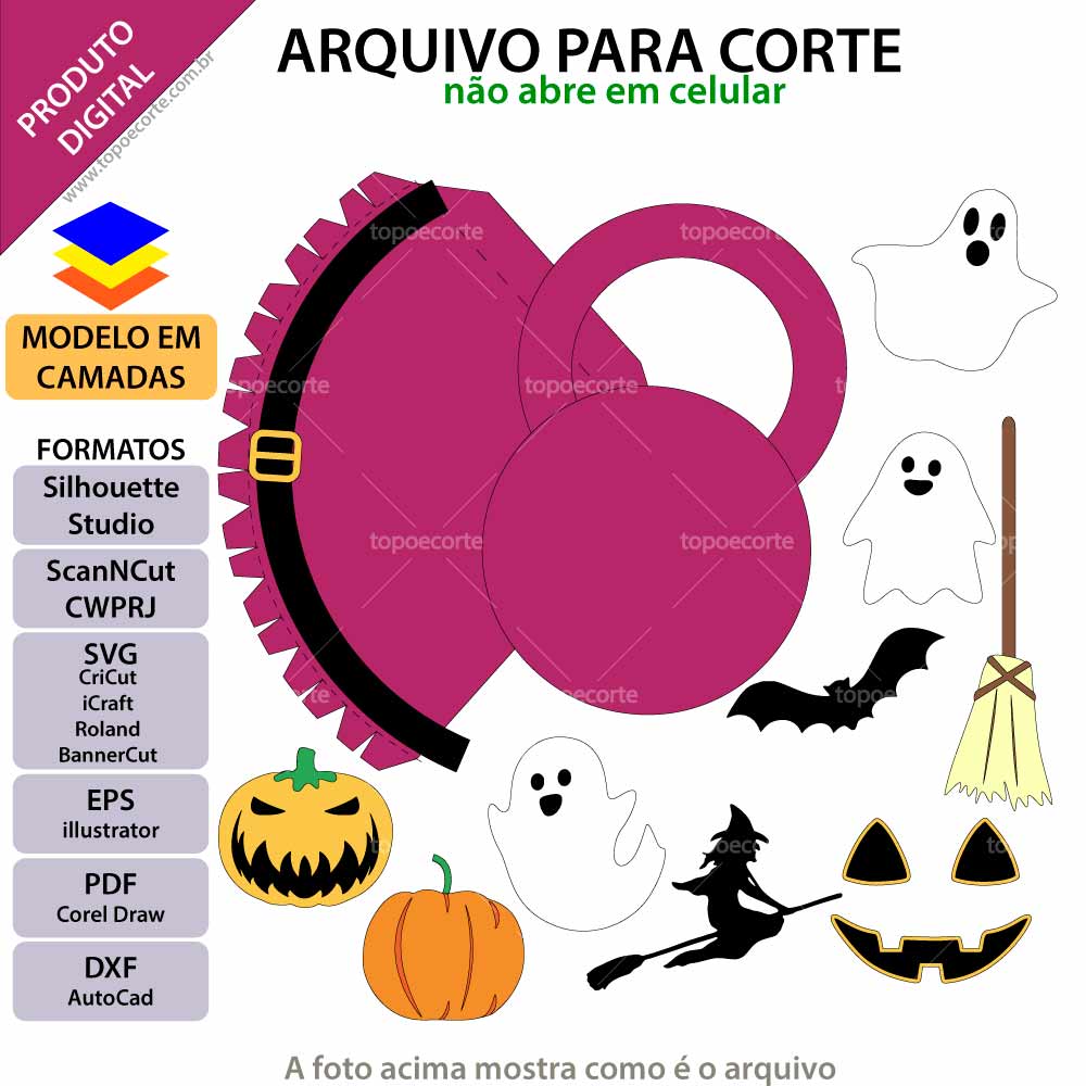 Topo de Bolo Chapéu Bruxa Color Glitter Halloween - Sonho Fino Party And  Cake