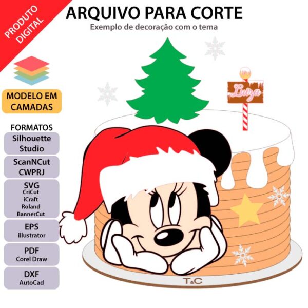 Arquivo para topo de bolo Silhouette, ScanNCut, SVG Natal da Minnie