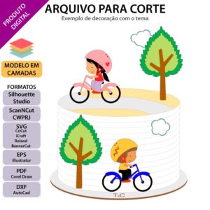 Arquivo para topo de bolo Silhouette, ScanNCut, SVG Crianças de bike