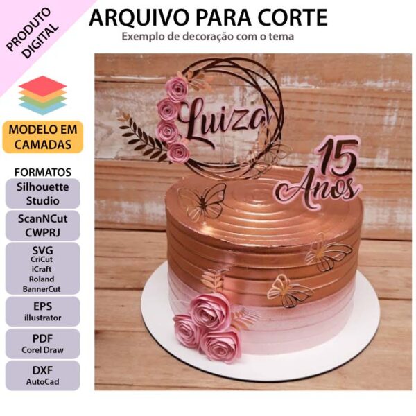 Arquivo para topo de bolo Silhouette, ScanNCut, SVG Debutante arco de flores