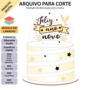 Arquivo para topo de bolo Silhouette, ScanNCut, SVG feliz ano novo