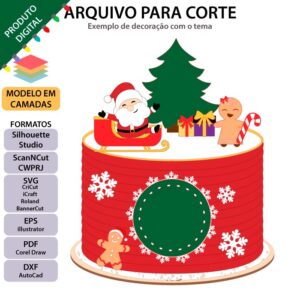 Arquivo para topo de bolo Silhouette, ScanNCut, SVG Papai Noel com Biscoito