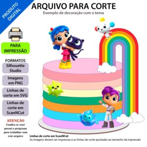 Topo de bolo Vera no País do Arco-íris