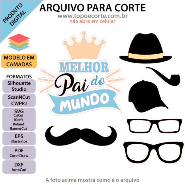 Arquivo para topo de bolo Silhouette, ScanNCut, SVG Melhor Pai do Mundo