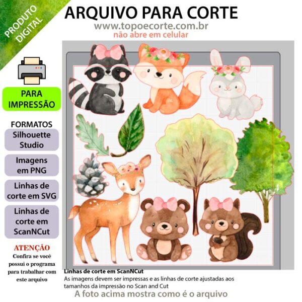Arquivo para topo de bolo Silhouette, ScanNCut, SVG Floresta aquarela