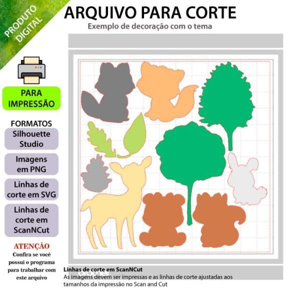 ARQUIVO Topo de bolo Floresta Bosque Aquarela - Imagem 2
