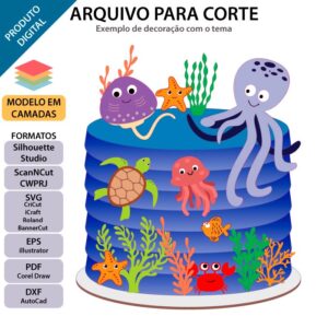 Arquivo para topo de bolo Silhouette, ScanNCut, SVG Animais do fundo do mar