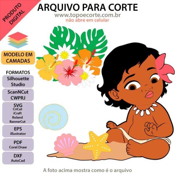 Arquivo para topo de bolo Silhouette, ScanNCut, SVG Moana Baby