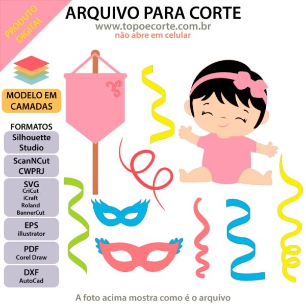 Topo de bolo Carnaval Bebê Arquivo Silhouette, Arquivo ScanNCut, Arquivo SVG, DXF, Ai, Eps, PDF